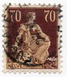 1908 - Svizzera - Allegoria seduta, 70 c. bruno e giallo usato - Picture 1 of 1
