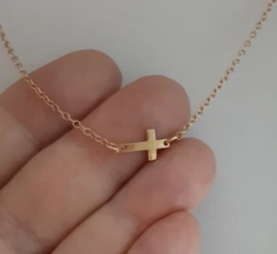 Rose Gold over Sterling Silver Cross & 14k Rose Gold Filled Choker Necklace - image 1 of 4