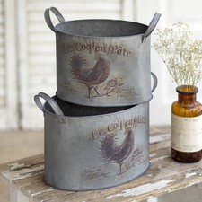 Country new ROOSTER Buckets in Distressed Tin