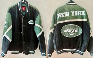 VINTAGE NFL OFFIZIELLE NEW YORK JETS WILDLEDER VARISITY JACKE HERREN L ~ NEUWERTIG! ~ SELTEN - Bild 1 von 14