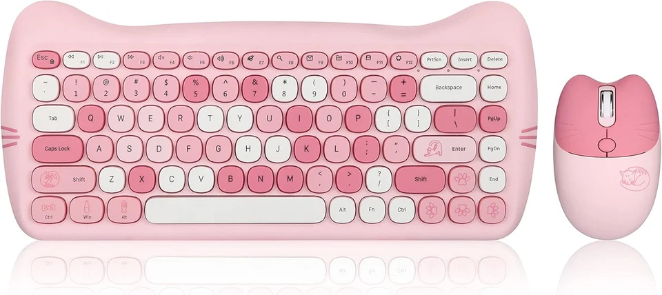 Perixx PERIDUO-715 Wireless Mini Keyboard and Mouse Set - Cute Cat-Like Design - Image 1 of 4