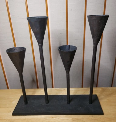 Pottery Barn Petaluma Brutalist Candleholder Black Cast Iron  4-Candles Base - Image 1 of 4