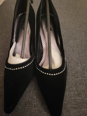 TACONES ALTOS VINTAGE ANNA TERCIOPELO ESTRÁS TALLA 8 1/2 1990s punta puntiaguda para mujer nuevos Foto 1 de 4