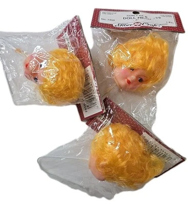 Lot of (3) Vinyl DOLL HEADS on Wires 1”-2” Dollmaking NEW Girl Vintage Sealed - Image 1 of 4