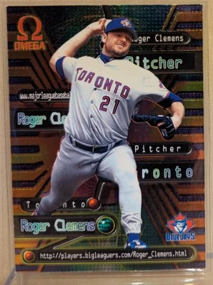 1998 Pacific Omega ONLINE #19 Roger Clemens Blue Jays RARE TECH FOIL INSERT - Image 1 of 2