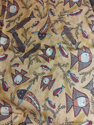 Koi Fish Gold Fish Brown Cotton Fabric 56"X45"  - Image 1 of 3