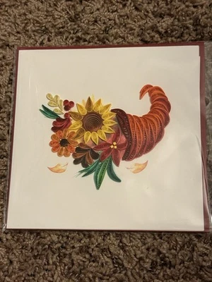 Floral Cornucopia Quilling Greeting Card - Thanksgiving - Image 1 of 2