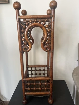 ANTIQUE AESTHETIC OAK BALL & STICK CURVED WOOD UMBRELLA/WALKING STICK STAND - Image 1 of 4