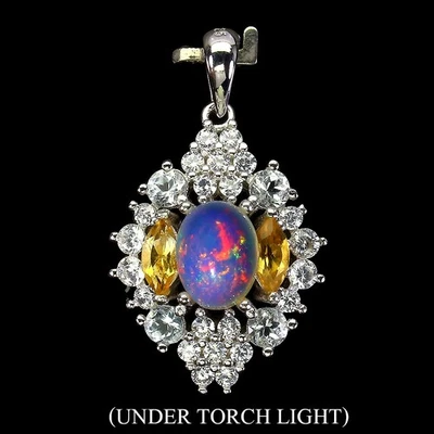 Ciondolo in argento sterling 925 opale di fuoco ovale 9x7 mm gemma gioielli - Immagine 1 di 4