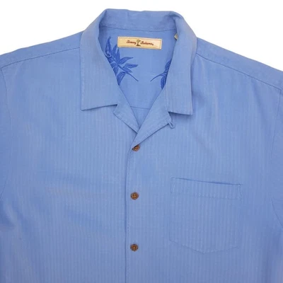 Camisa de campamento Tommy Bahama para hombre azul a rayas seda manga corta talla S Foto 1 de 4