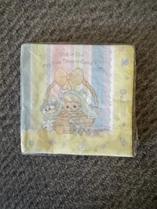 VTG PRECIOUS MOMENTS Pink or Blue LUNCH NAPKINS Baby Shower Party 16 - Picture 1 of 2