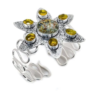 Bracciale in argento sterling 925 con pietre preziose al quarzo rutilato, cit... - Foto 1 di 5