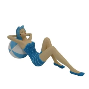 Bathing Beauty Resting on a Beach Ball Figurine - Blue and White - Picture 1 of 1