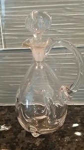 Unusual Hand Blown Antique Cruet Pinched Glass Applied Handle 19th century - Picture 1 of 11