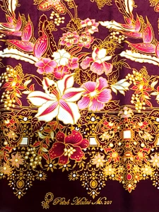 Sarong Women Wrap Textile Long Skirt Batik Print Thai Cotton Flora Purple Gold - Picture 1 of 10