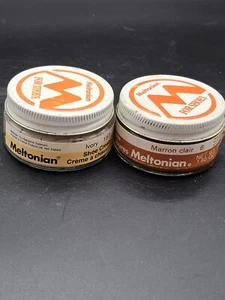 Vintage Meltonian Shoe Cream Polish Glass Jar Ivory 157 Light Brown 6 Lot Of Two - Picture 1 of 15
