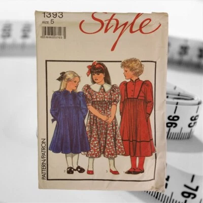 Style 1393 Size 5 Girls Dress Uncut Vintage Pattern Full Long Sleeve 1988 - Image 1 of 4