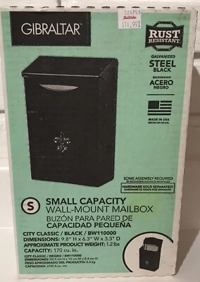 Nuevo Gibraltar Negro Vertical Montaje en Pared Buzón Pequeña Capacidad Acero Galvanizado Foto 1 de 4