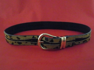 FREE PEOPLE Leopard Belt Fur + Leather w Gold Tone Buckle + Mini Studs S/M $148 - Image 1 of 4