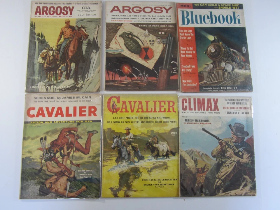 Men's Magazine 6 Issue 1950s Lot Argosy, Bluebook, Cavalier, & Climax v.1 #1  VG - Image 1 of 4