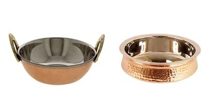 Steel Copper Set of Dish Serving Handi 300ml with 1 Kadhai  Set Of 2 Pcs 300ml - Picture 1 of 4
