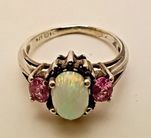 Beautiful Opal and Pink Sapphire .925 Sterling SIlver Right - 2.712g - Size 6 - Picture 1 of 8
