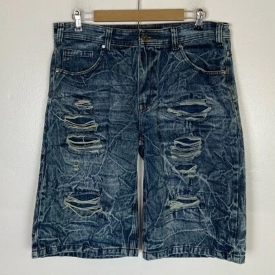Pantalones Cortos Denim Brooklyn Xpress Distress Para Hombre Talla 36 Azul Grunge Retro Hip Hop Foto 1 de 4