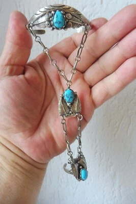 schöner ,alter Armreif - Ring , 925 Silber mit 2 Türkisen , Indianer -Schmuck - Bild 1 von 4