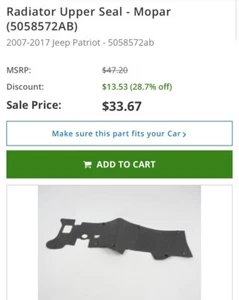 Radiator Upper Seal Jeep Patriot Genuine Mopar 5058572AB 2007-17 NEW Ships Fast - Bild 1 von 13