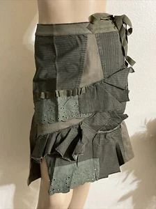 Falda informal de algodón a rayas verde bosque para mujer con botones asimétricos cremallera talla S - Imagen 1 de 5