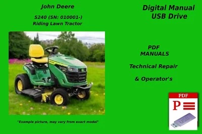 约翰迪尔 S240 草坪拖拉机技术维修和操作员手动 USB 请参阅说明 — 第 1/4 张图片