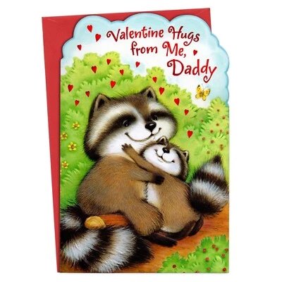 Cute VALENTINE'S DAY Card FOR DADDY FROM KID, Racoon Hugs American Greetings +✉ - Image 1 of 4