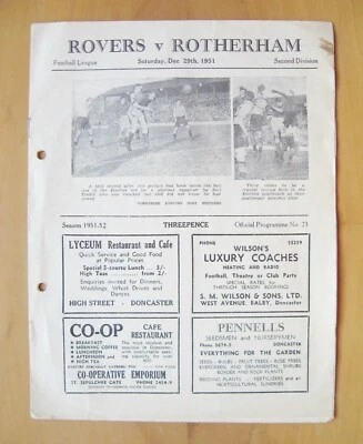 DONCASTER ROVERS v ROTHERHAM UNITED 1951/1952 Good Condition Football Programme - Image 1 of 2