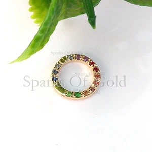 Conector colgante potenciador oro amarillo macizo 14K redondo zafiro arco iris - Imagen 1 de 6