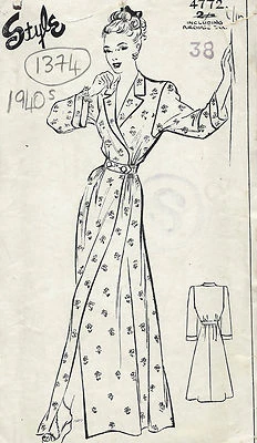 1940s WW2 Vintage Sewing Pattern B38 HOUSE COAT DRESSING GOWN (1374) - Image 1 of 2