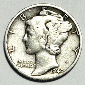 1940D 10 Cent Merkur 90% Silber Groschen Münze - Bild 1 von 4