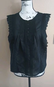 Blusa Top Marc New York Negra Algodón Borde Ojales Talla L - Imagen 1 de 13