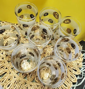 Mid Century Modern Tom Collins Glasses Set Of 8 Libbey Old Coin 22k Gold   - Picture 1 of 17