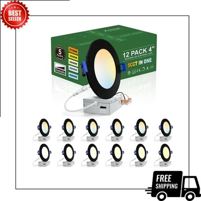 Paquete de 12 luces de techo empotrables LED ultrafinas de 4 pulgadas, seleccionables de 5 CCT Foto 1 de 4