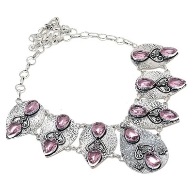 Collana vintage decente in argento sterling 925 con pietra preziosa kunzite... - Immagine 1 di 4