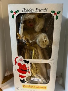 Hermoso Vestido Dorado De Colección 24" Animado Porcelana NIÑA DE NAVIDAD con VELA Video - Imagen 1 de 4