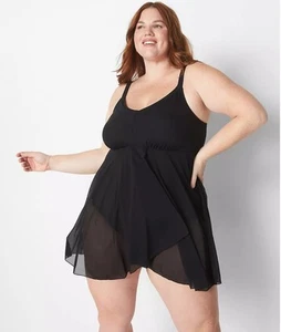Lane Bryant Plus Cacique Black Mesh No Wire Swim Dress Swimsuit Size 12 $98 - Picture 1 of 16