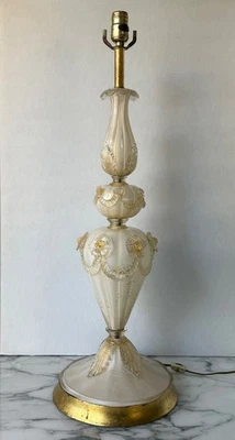 LÁMPARA DE CRISTAL MURANO ITALIANA DE COLECCIÓN Barovier & Toso BLANCO + MANCHAS DORADAS hojas flores Foto 1 de 4