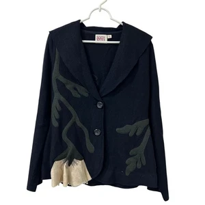 Rosie Neira Anthropologie Womens Sz Large 100% Wool Moonflower Sweater Jacket - Picture 1 of 8