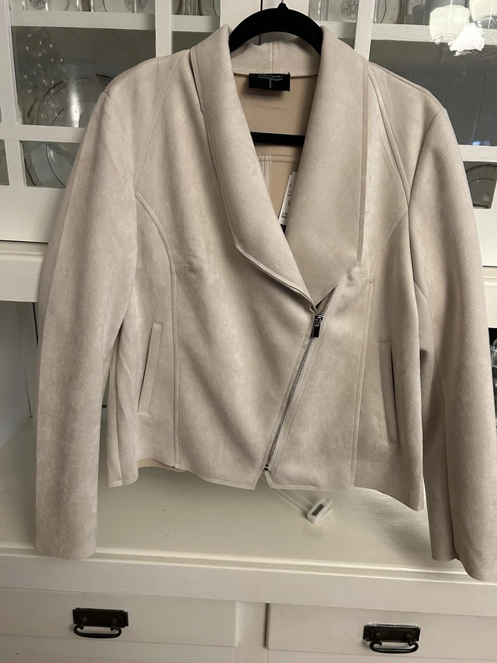Jaqueta feminina nova em folha com etiquetas! Jaqueta de camurça Tahari Feux, cor, pedra tamanho grande - Imagem 1 de 4