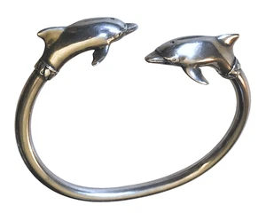Vtg Kabana 925 Silver SS US Sz 6.25 Bypass Torque Bangle Dolphin Bracelet 16.45g - Picture 1 of 12