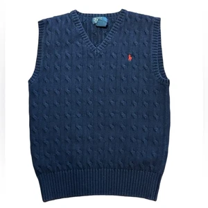 Polo Ralph Lauren Boys Medium Blue Cotton Sleeveless V-Neck Vest - Picture 1 of 7