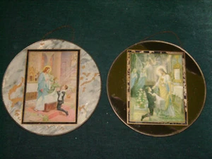 PAIRE D'ANCIEN CADRES A SUSPENDRE/PEINTURE SOUS VERRE/PREMIERE COMMUNION/1900 - Picture 1 of 1