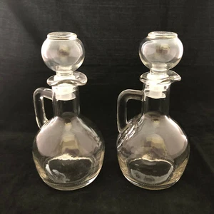 Pair of Clear Glass Cruets with Stoppers / Lids - Picture 1 of 12
