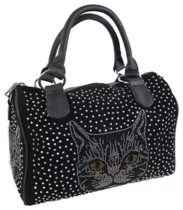 Handtasche Katze Bowlingbag Strass - Katzen Nieten Strass - Picture 1 of 4